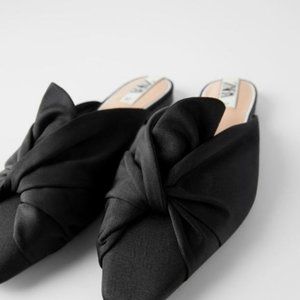 Zara Black Pointy Flats With Fabric Knot size 38